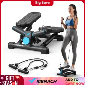MERACH Mini Stepper for Exercise  330LBS Capacity Stepper  with Resistance Band for Fitness