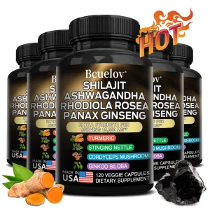 Shilajit Resin Himalaya Capsules  Combination of Ashwagandha, Ginseng, Cordyceps, Ginkgo, Turmeric
